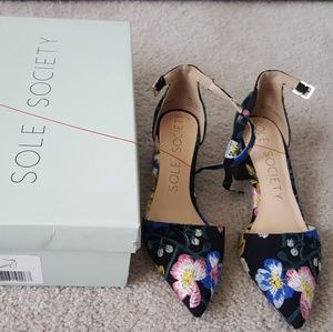Sole society floral ankle strap heels